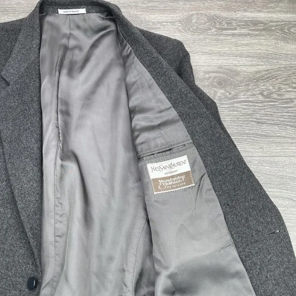 Yves Saint Laurent Blazer Mens Large Gray 2 Button Made in France 90s Vintage